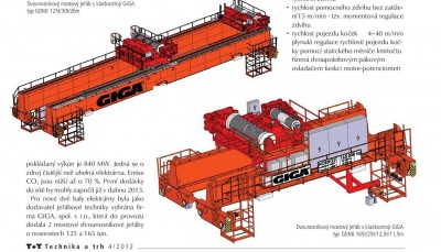Technika a Trh, 2012/04, Bridge cranes GDMJ 165t/25t/12,5t/12m, GDMJ 125t/30t/26m, Poerady electric plant
